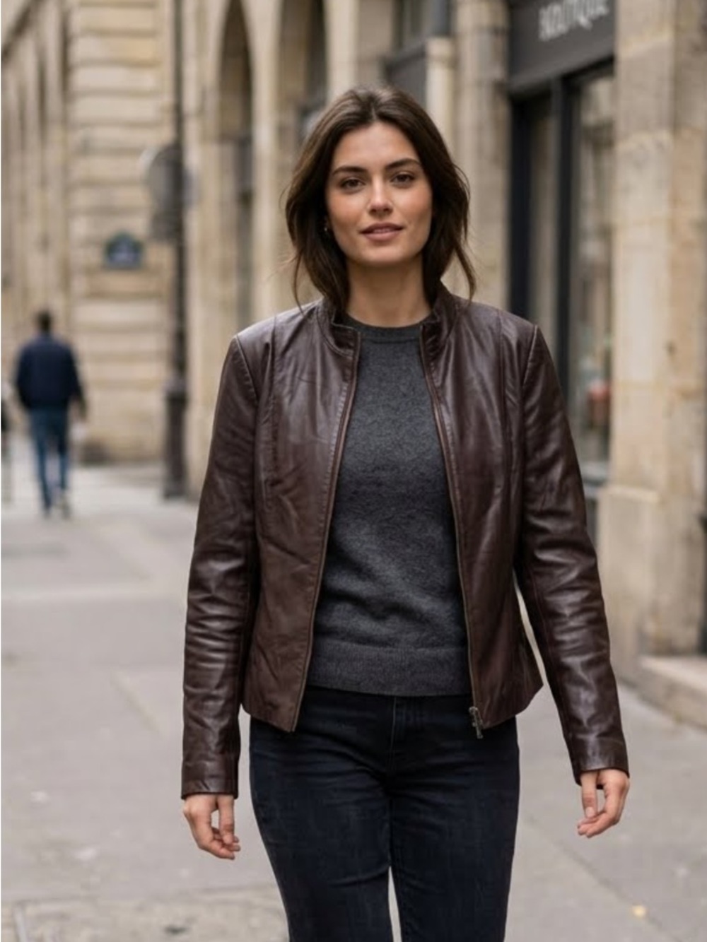 Danier Women's Dark Brown Leather Zip-Front Jacket